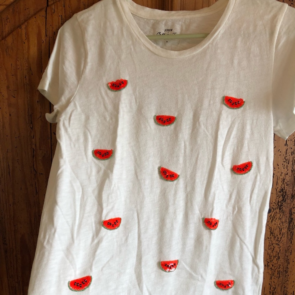 J Crew Watermelon basic white tee